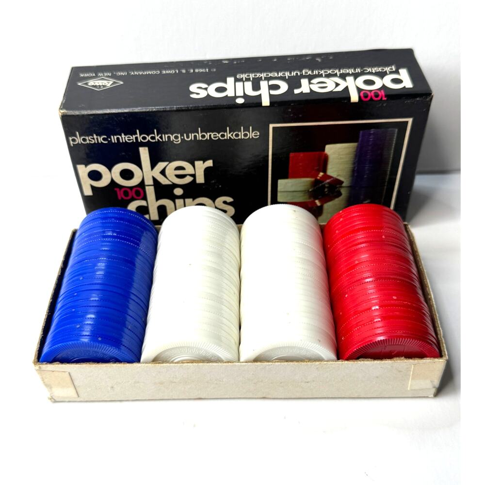 1968 ES Lowe Co. Poker Chips #100 Plastic Interlocking Betting Playing Colors